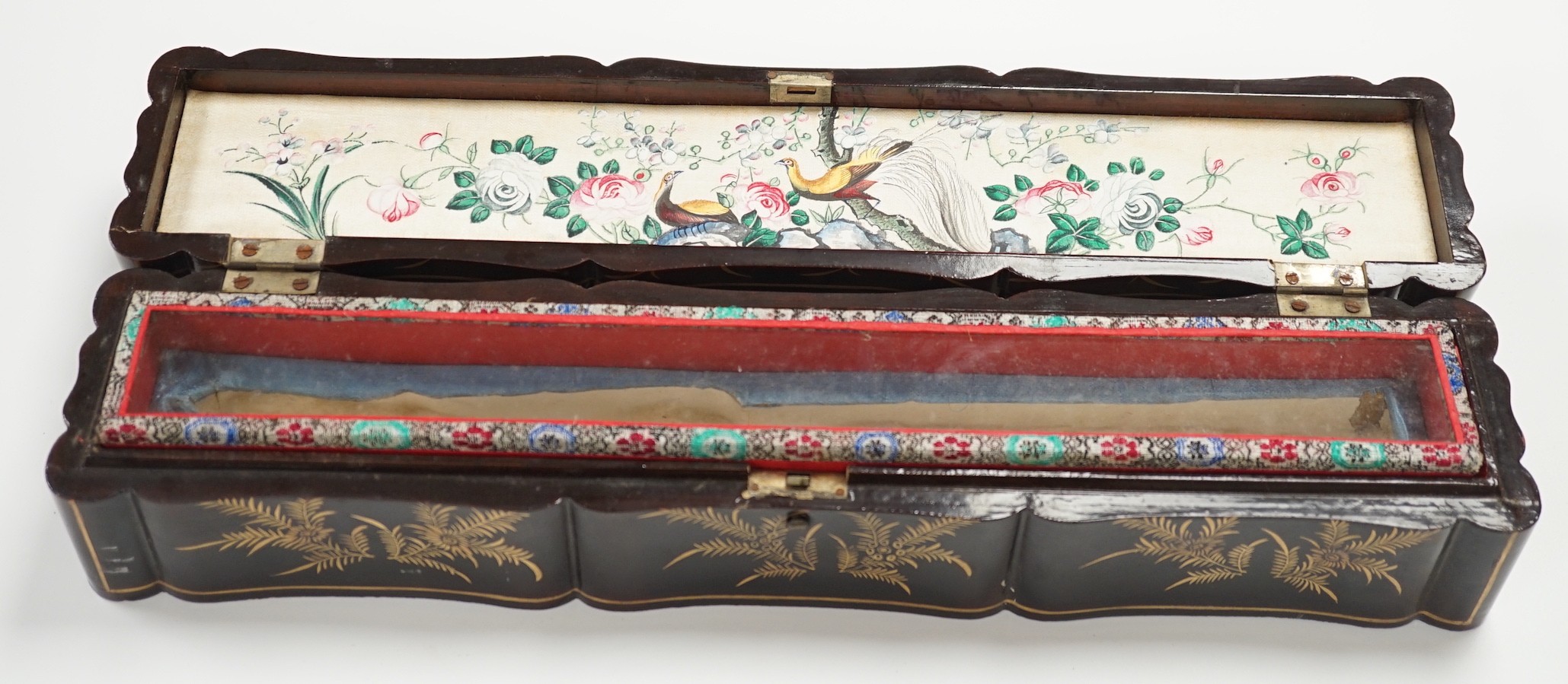 A 19th century Chinese export lacquer fan case, 40.5cm